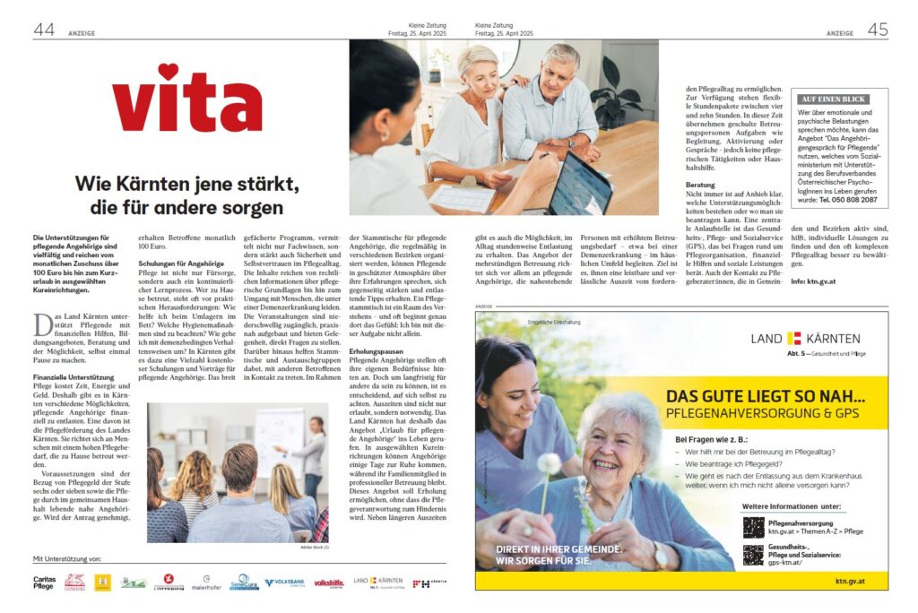 Kleine Zeitung vita Pflege im Mittelpunkt Beispiel I